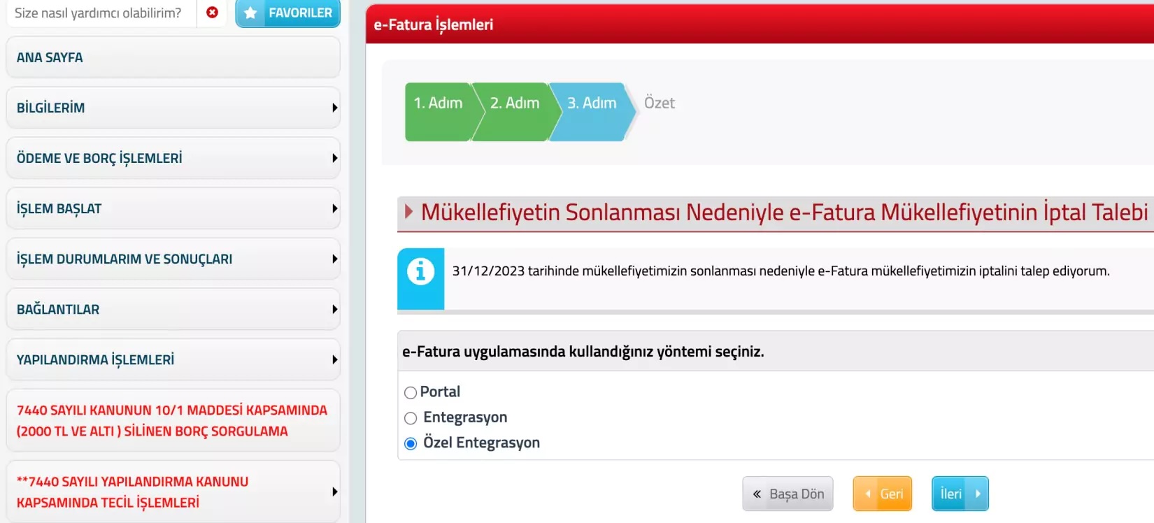 e-Fatura Mükellefiyeti Kapatma Adım 4